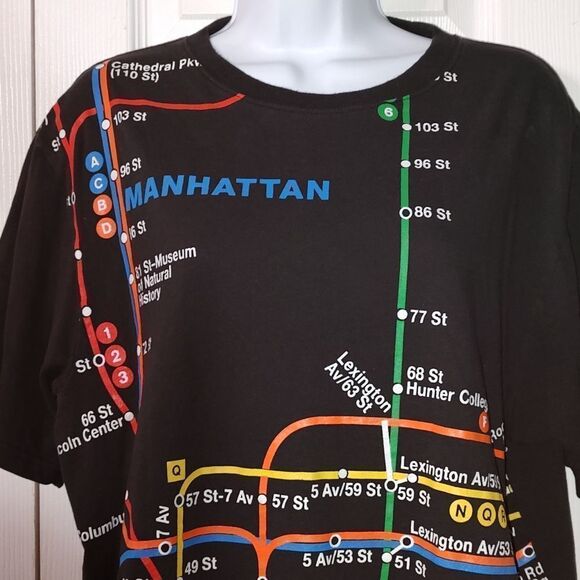 Vintage NYC Subway Line Shirt Tee Black  Track Graphic Print 90s Sz L - Picture 3 of 5
